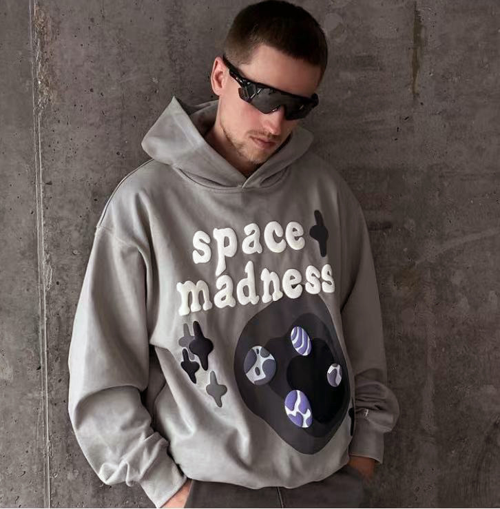 Best Replica Vintage Space Crazy Foam Letter Grey Hoodie - Colareps