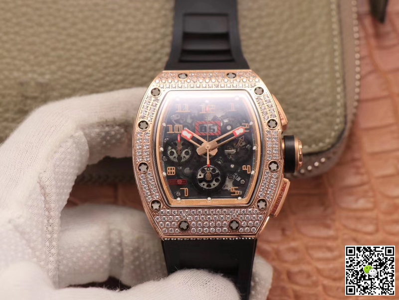 Best Replica Replica Richard Mille RM011 RG/5423 1:1 Best Edition KV Factory Rose Gold Diamond Swiss Movement - Colareps