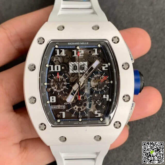 Best Replica Replica Richard Mille RM-011 1:1 Best Edition KV Factory Ceramic White Rubber Strap - Colareps