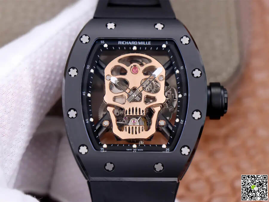 Best Replica Replica Richard Mille RM52-01 Tourbillon 1:1 Best Edition JB Factory Rose Gold Skull Dial - Colareps