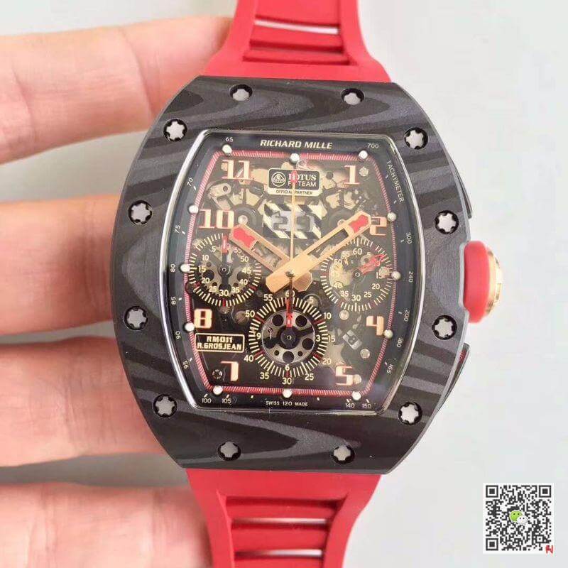Best Replica Replica Richard Mille RM011 Forged Carbon 1:1 Best Edition Swiss ETA7750 Red Rubber Strap - Colareps