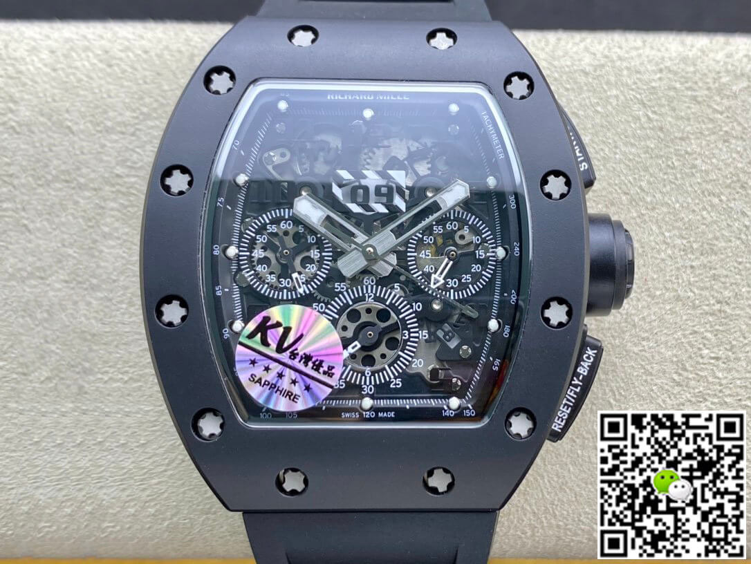 Best Replica Richard Mille Replica RM011 1:1 Best Edition KV Factory Ceramic Black Case - Colareps