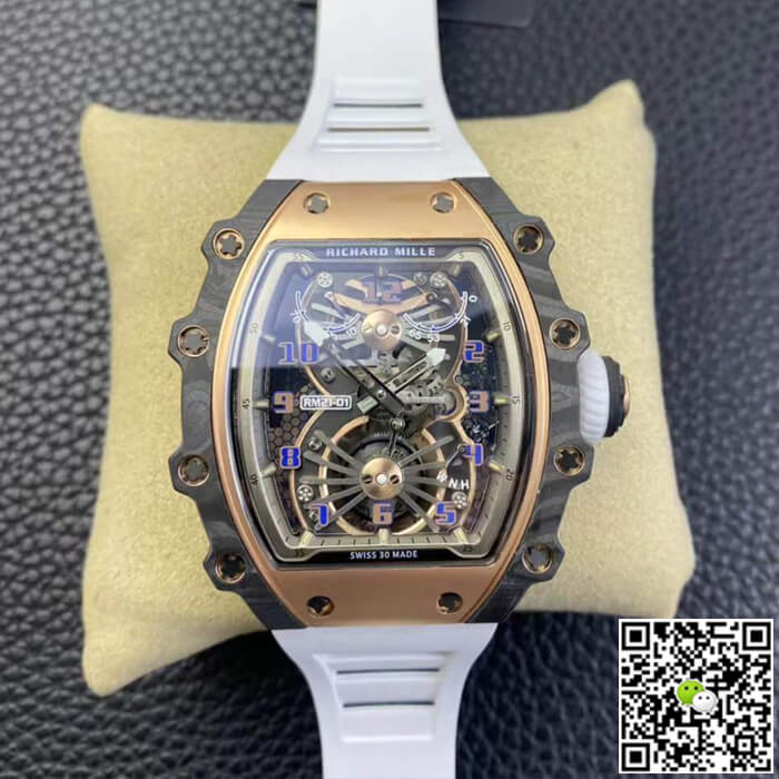 Best Replica Replica Richard Mille RM21-01 1:1 Best Edition RM Factory Tourbillon Skeleton Dial White Strap - Colareps