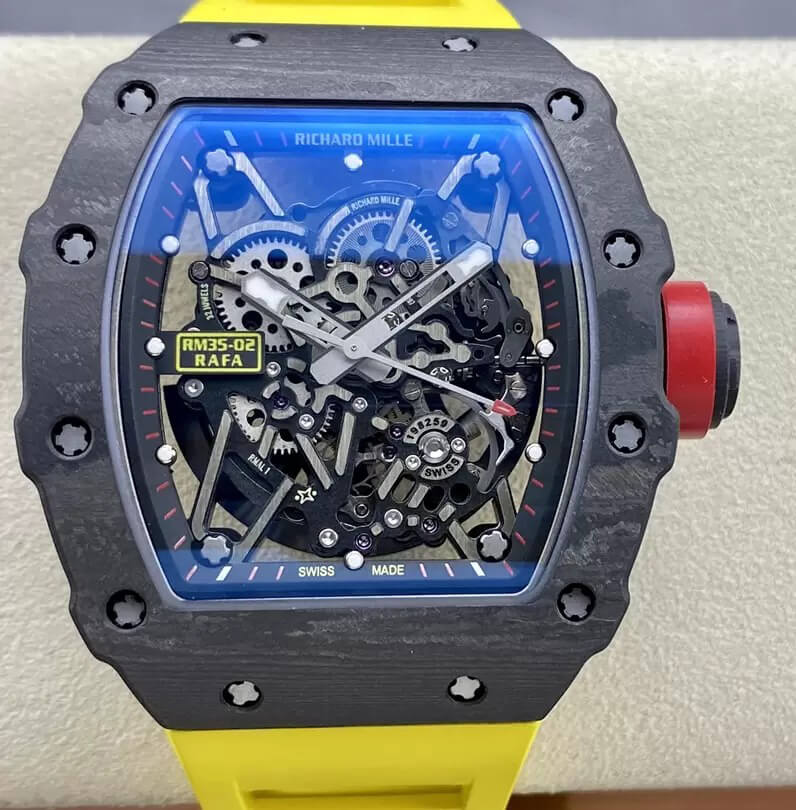 Best Replica Richard Mille Replica RM35-02 1:1 Best Edition T+ Factory NTPT Carbon Fiber Yellow Strap - Colareps