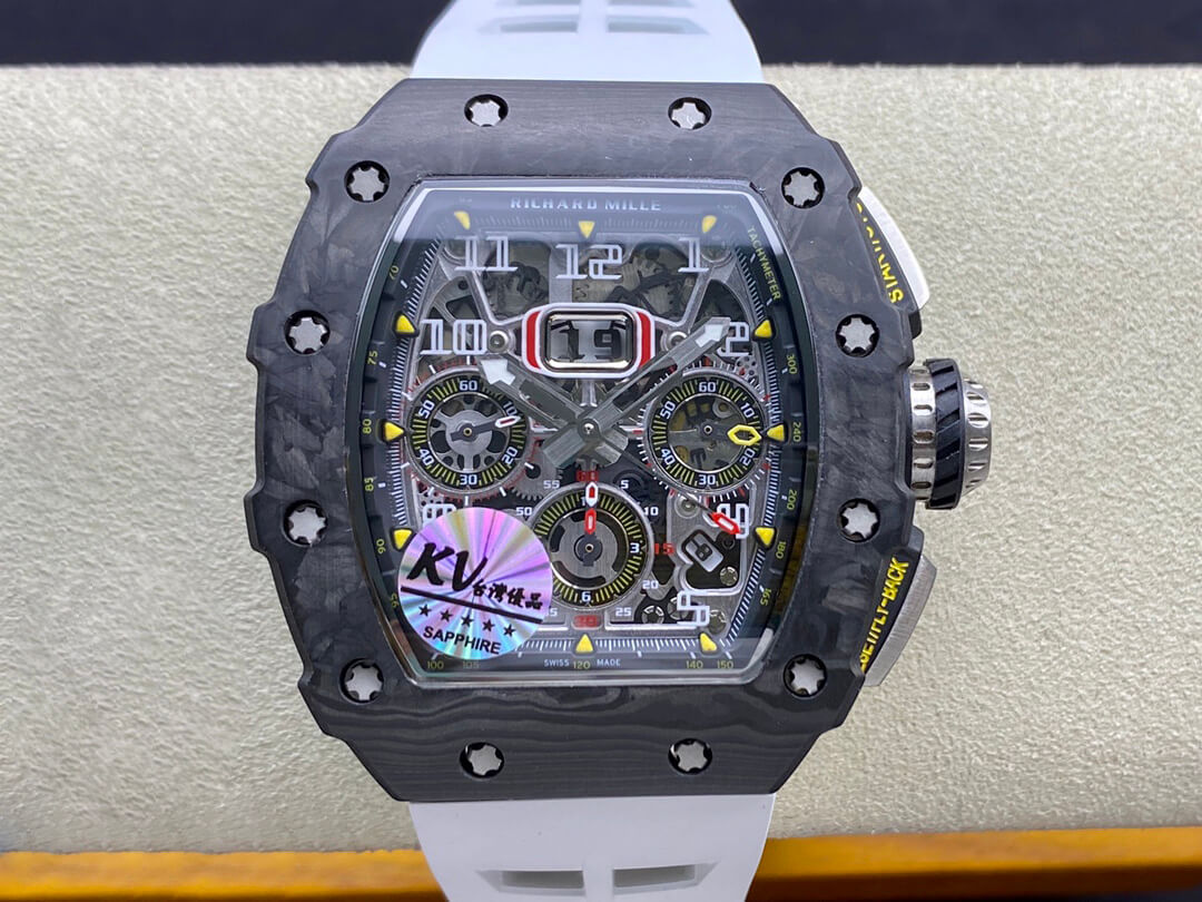 Replica Richard Mille RM011-03 1:1 Best Edition KV Factory Carbon Fiber White Strap