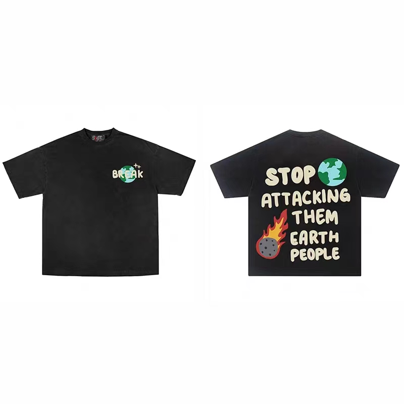 Best Replica Flaming Earth Letter Print Short Sleeve Tee - Colareps