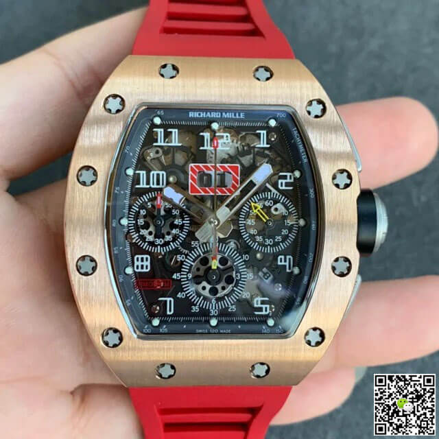 Best Replica Replica Richard Mille RM011 1:1 Best Edition KV Factory Rose Gold Red Strap - Colareps