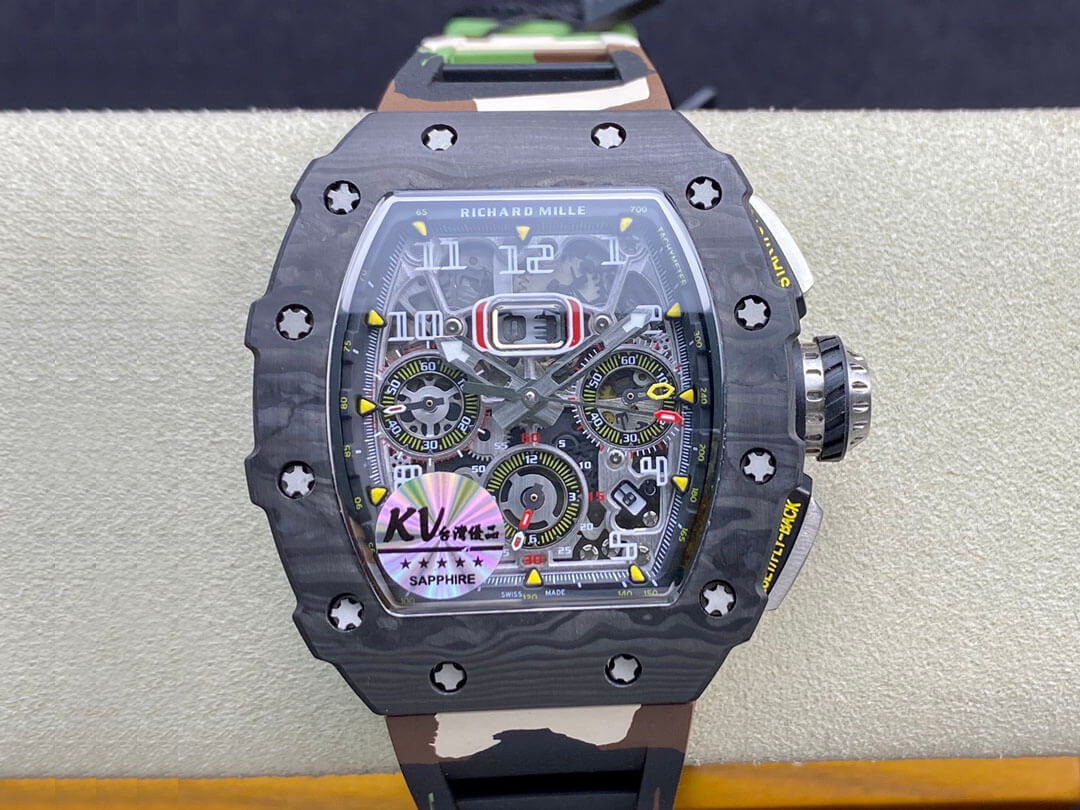 Replica Richard Mille RM-011 1:1 Best Edition KV Factory V2 Carbon Fiber Camo Strap