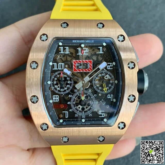 Replica Richard Mille RM011 1:1 Best Edition KV Factory Rose Gold Rubber Strap