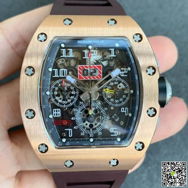 Best Replica Replica Richard Mille RM011 1:1 Best Edition KV Factory Brown Rubber Strap - Colareps