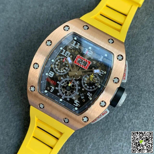 Replica Richard Mille RM011 1:1 Best Edition KV Factory Rose Gold Rubber Strap