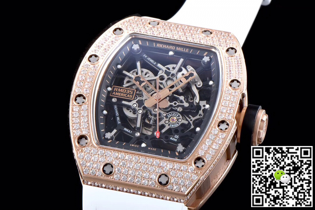 Richard Mille Replica RM035 Americas 1:1 Best Edition KV Factory Rose Gold D1am0nd Case