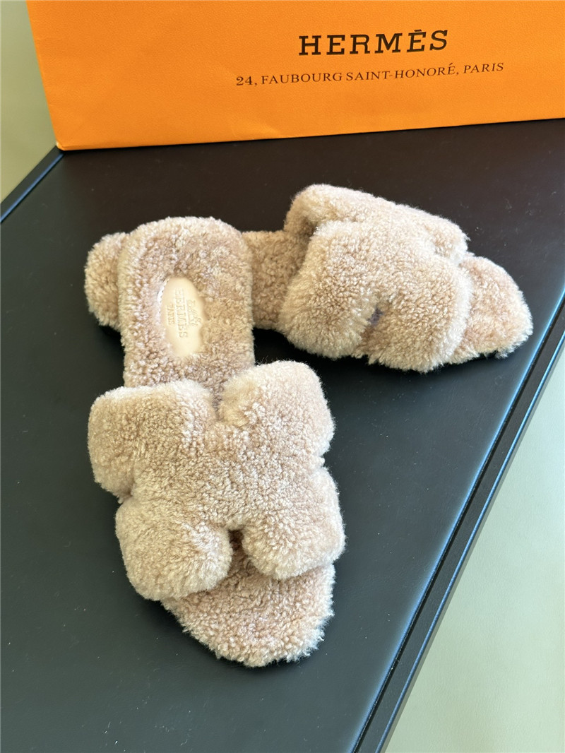 Best Replica Hermès fur roll cake hair H slippers - Colareps