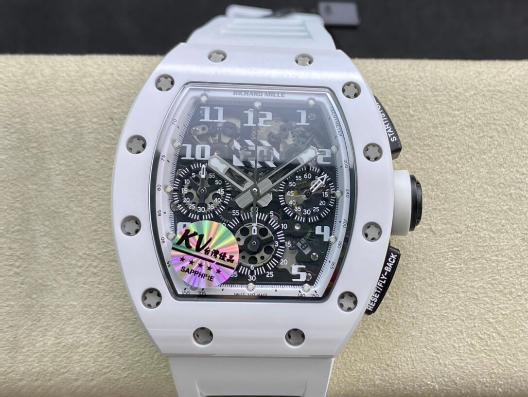 Replica Richard Mille RM011 KV Factory 1:1 Best Edition Swiss ETA7750 White Rubber Strap