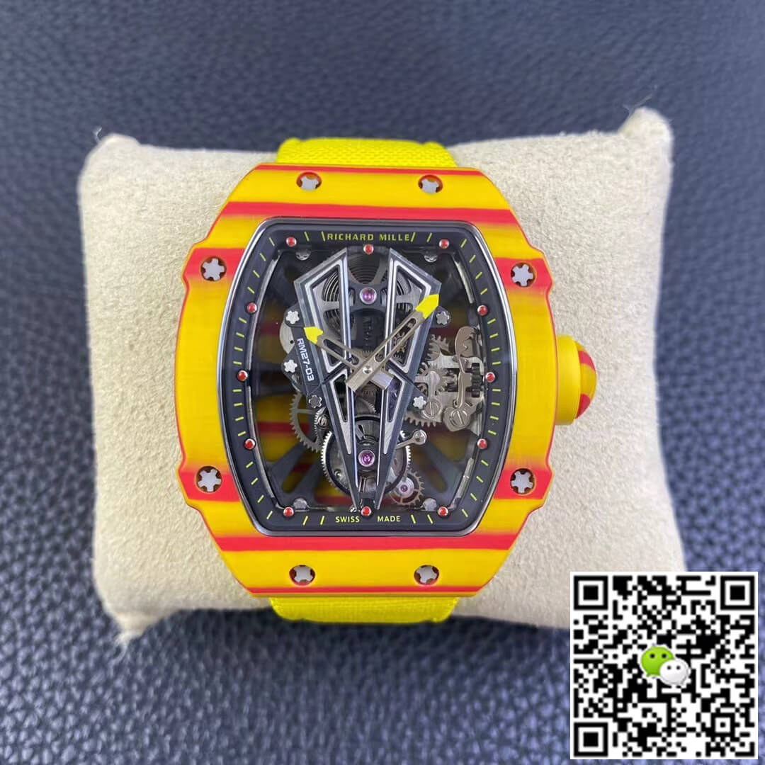 Best Replica Replica Richard Mille RM27-03 Rafael Nadal Tourbillon 1:1 Best Edition RM Factory Yellow Strap - Colareps