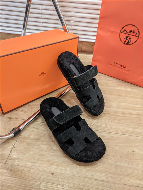Best Replica hermes lamb wool flat slippers - Colareps