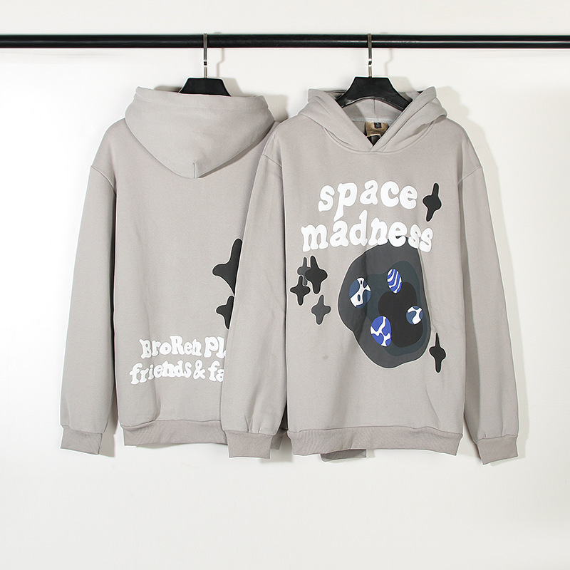 Best Replica Vintage Space Crazy Foam Letter Grey Hoodie - Colareps