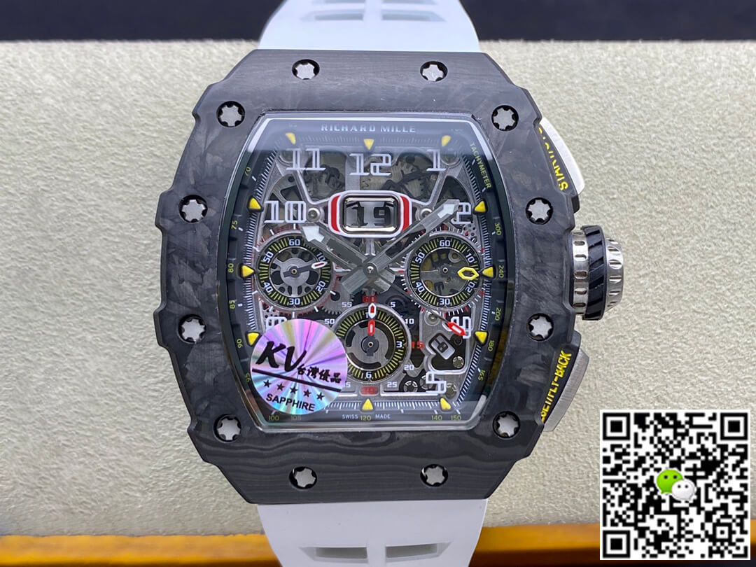Best Replica Replica Richard Mille RM011-03 1:1 Best Edition KV Factory Carbon Fiber White Strap - Colareps