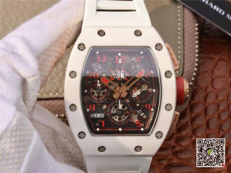 Best Replica Replica Richard Mille RM011 KV Factory 1:1 Best Edition Swiss ETA7750 Crystal Dial With Red Paint On Marker - Colareps