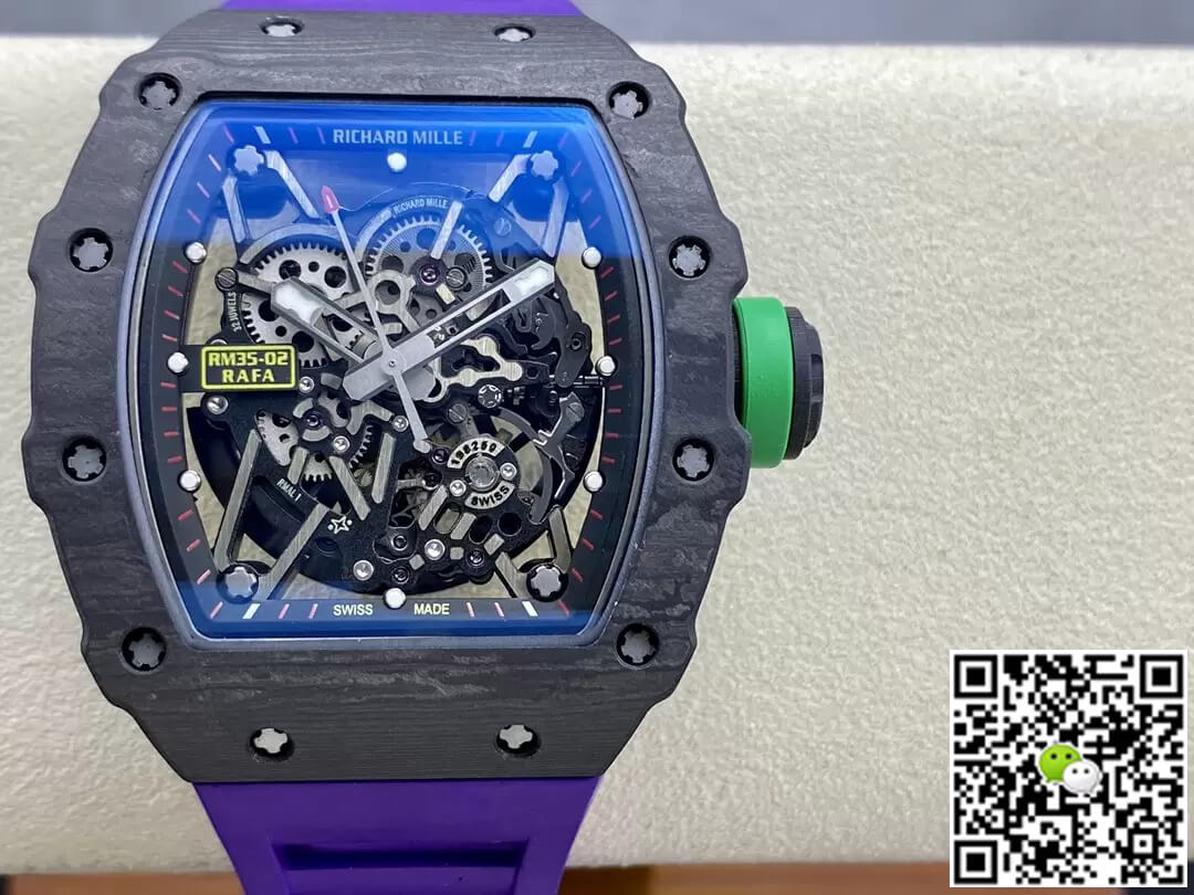 Best Replica Richard Mille Replica RM35-02 1:1 Best Edition T+ Factory NTPT Carbon Fiber Purple Strap - Colareps