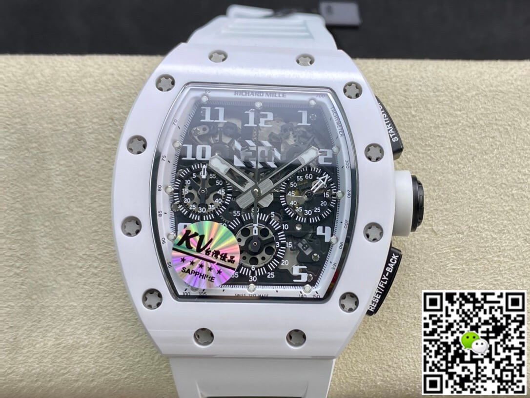 Best Replica Replica Richard Mille RM011 KV Factory 1:1 Best Edition Swiss ETA7750 White Rubber Strap - Colareps