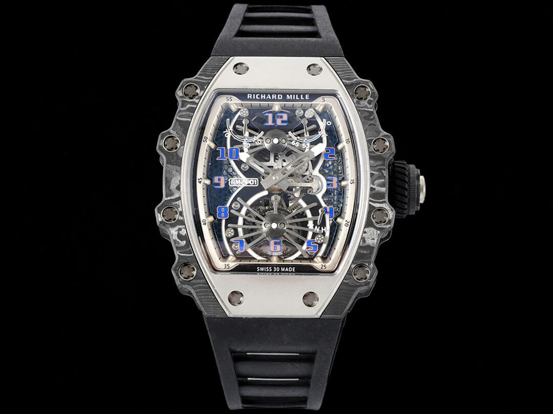 Replica Richard Mille RM21-01 1:1 Best Edition RM Factory Tourbillon Skeleton Dial Black Strap