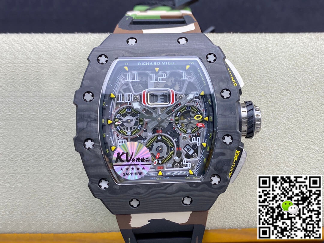 Replica Richard Mille RM-011 1:1 Best Edition KV Factory V2 Carbon Fiber Camo Strap