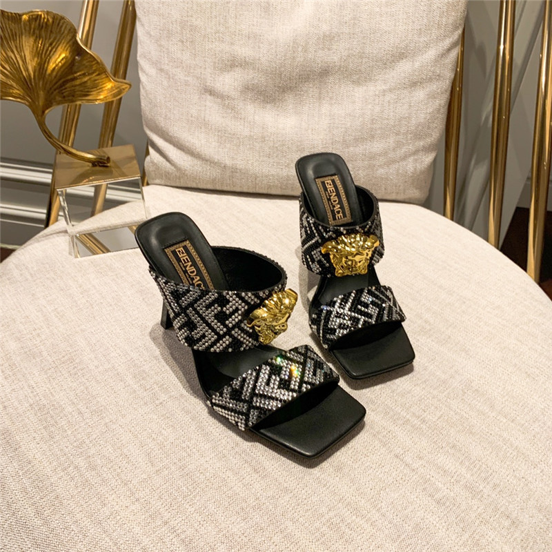Best Replica fendi x versace medusa FF logo high heel slippers - Colareps