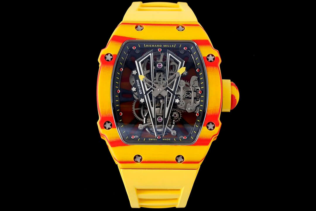 Replica Richard Mille RM27-03 Rafael Nadal Tourbillon 1:1 Best Edition RM Factory Yellow Rubber Strap