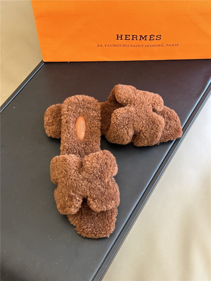 Best Replica Hermès fur roll cake hair H slippers - Colareps