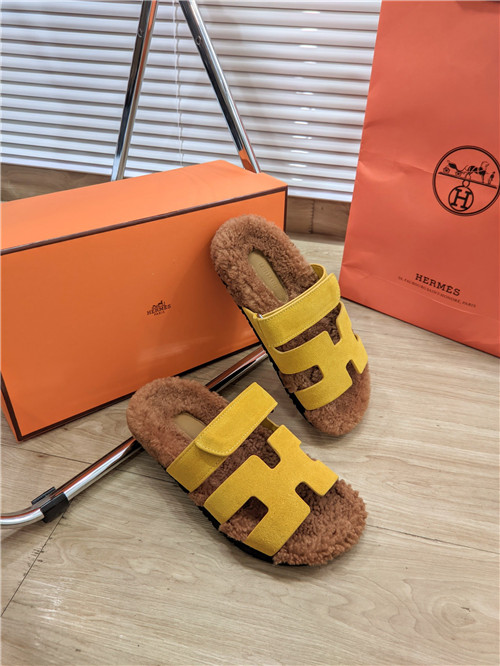 Best Replica hermes lamb wool flat slippers - Colareps