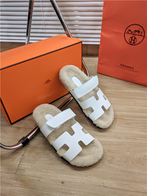 Best Replica hermes lamb wool flat slippers - Colareps