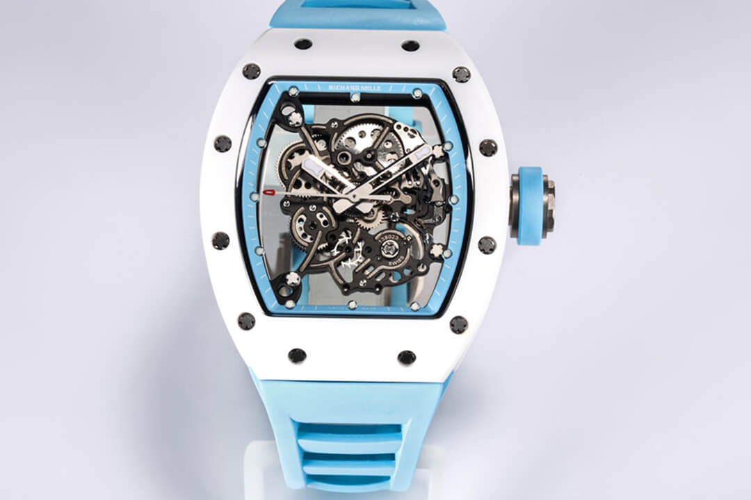 Replica Richard Mille RM-055 1:1 Best Edition BBR Factory Ceramic Case Blue Strap