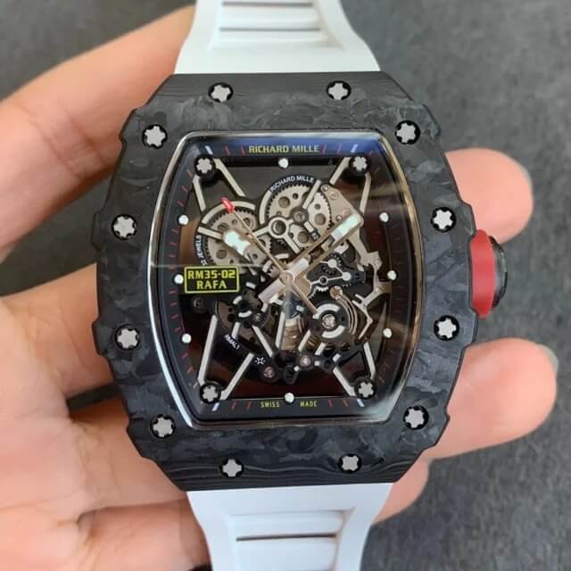 Replica Richard Mille RM35-02 1:1 Best Edition KV Factory V3 Carbon Fiber White Strap