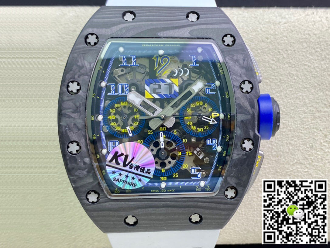Best Replica Replica Richard Mille RM011 1:1 Best Edition KV Factory Carbon Fiber White Strap - Colareps