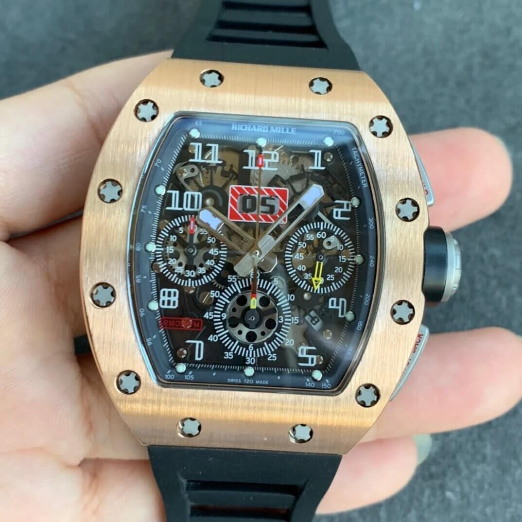 Best Replica Replica Richard Mille RM11 1:1 Best Edition KV Factory Rose Gold Black Strap - Colareps