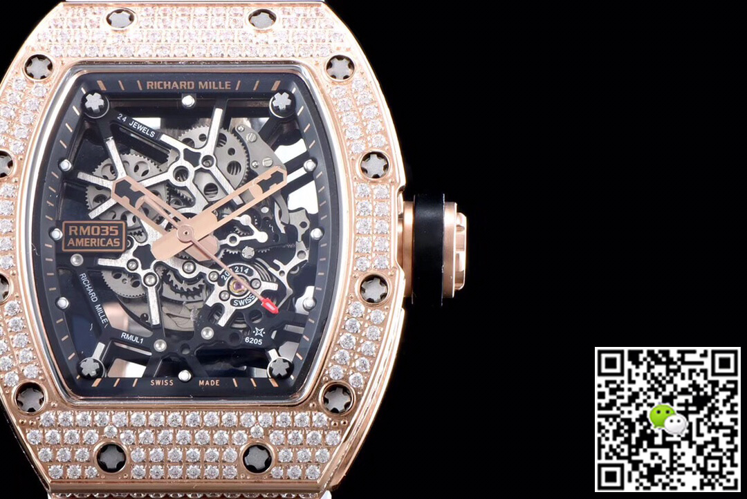 Richard Mille Replica RM035 Americas 1:1 Best Edition KV Factory Rose Gold D1am0nd Case