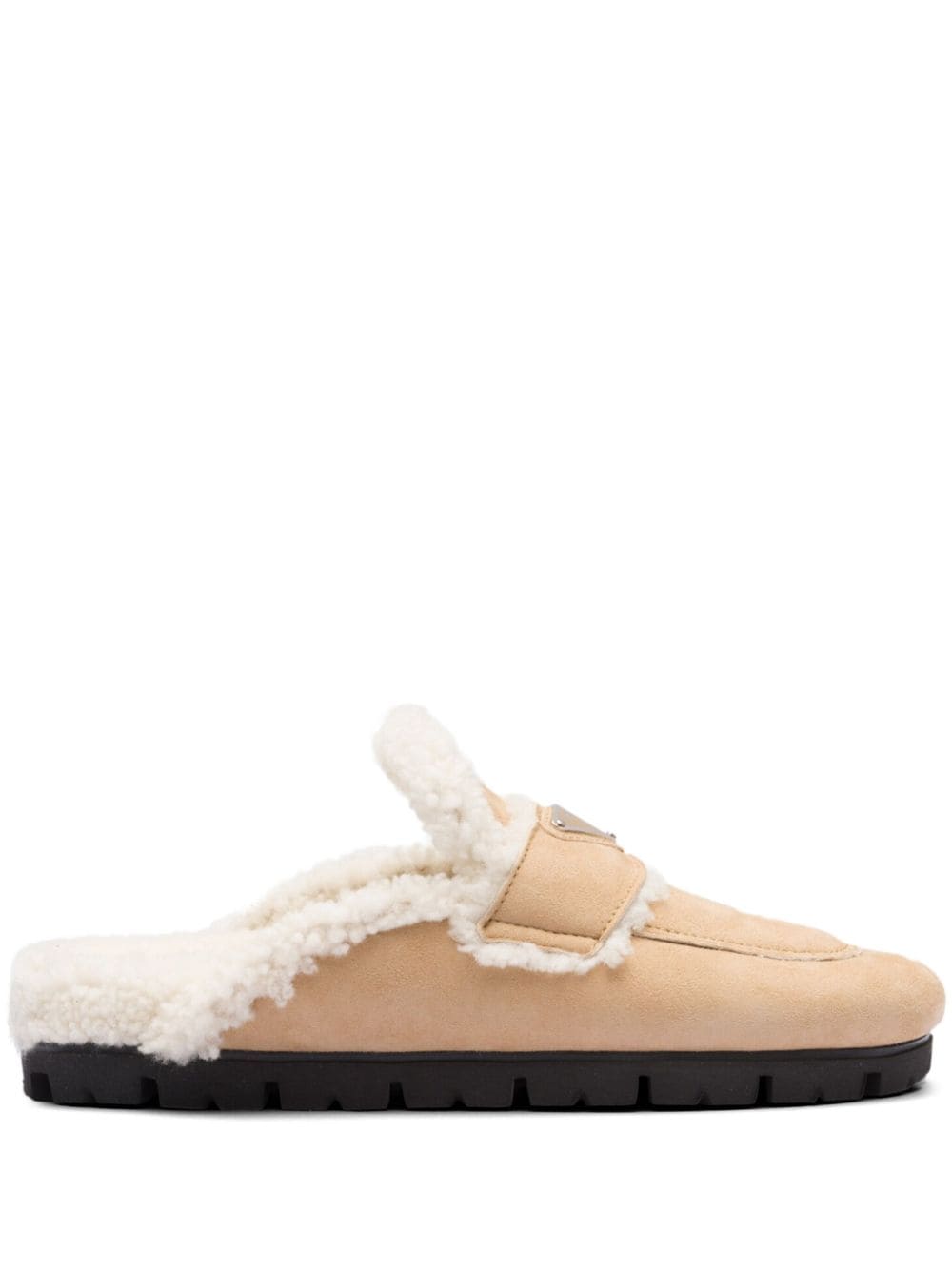 Best Replica Replica Pradas triangle-logo shearling slippers - Colareps