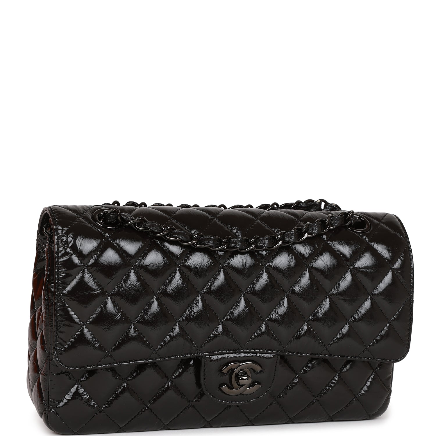 Best Replica Chanel Medium Classic Double Flap Bag SO Black Crumpled Calfskin Black Hardware - Colareps