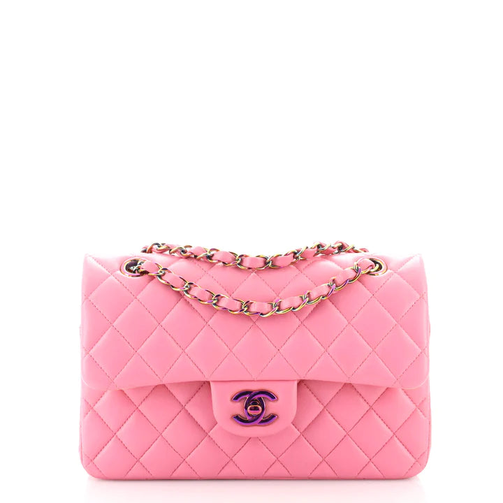 Best Replica Classic Double Flap Bag Quilted Lambskin with Rainbow Hardware Small - Colareps