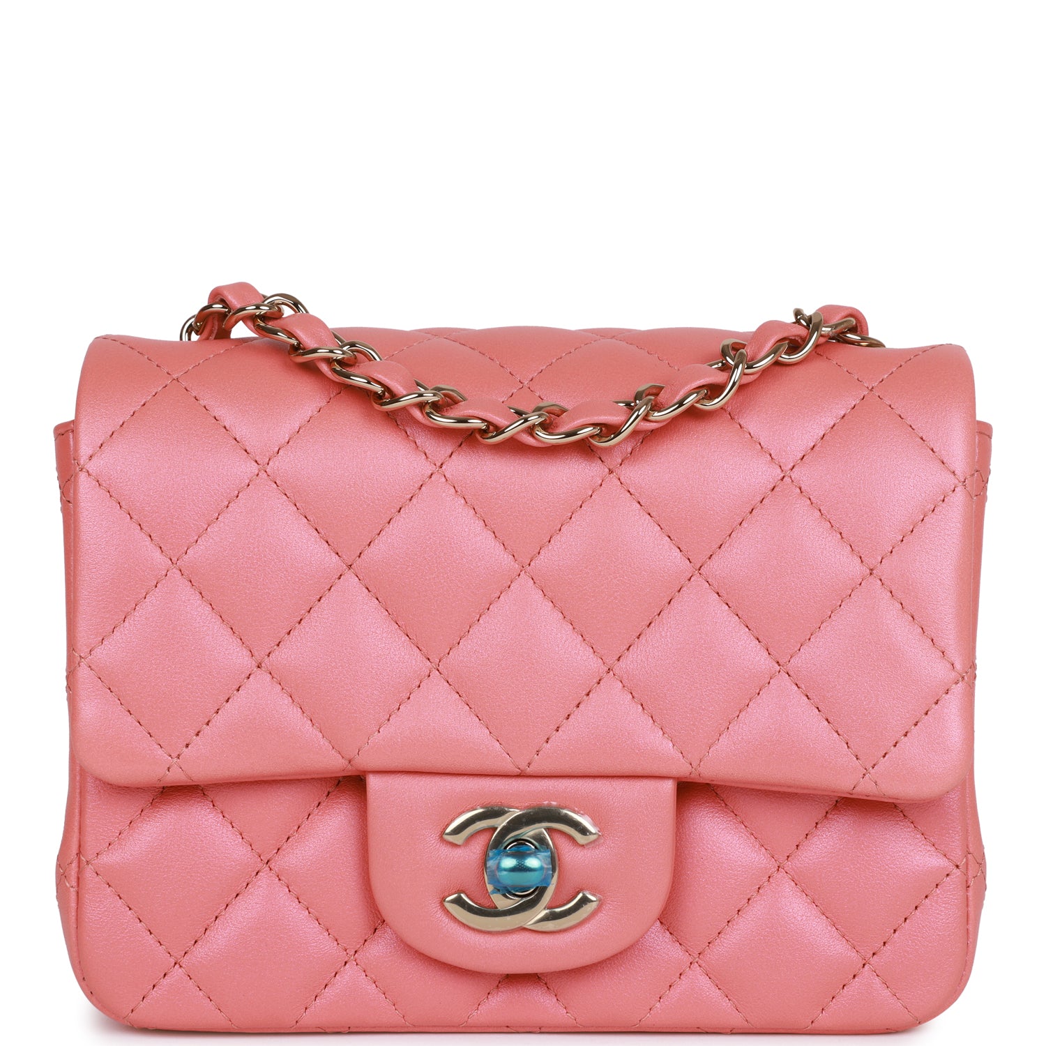 Best Replica Mini Square Flap Bag Pink Lambskin Light Gold Hardware - Colareps