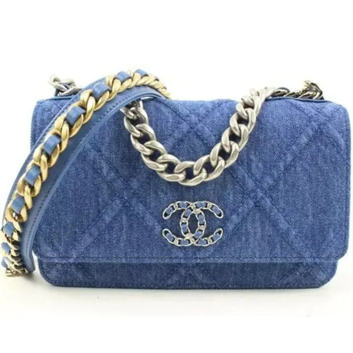 Best Replica Wallet on Chain 22p Silver Gold Quilted 19 Flap Woc S126c49 Blue Denim Cross Body Bag - Colareps