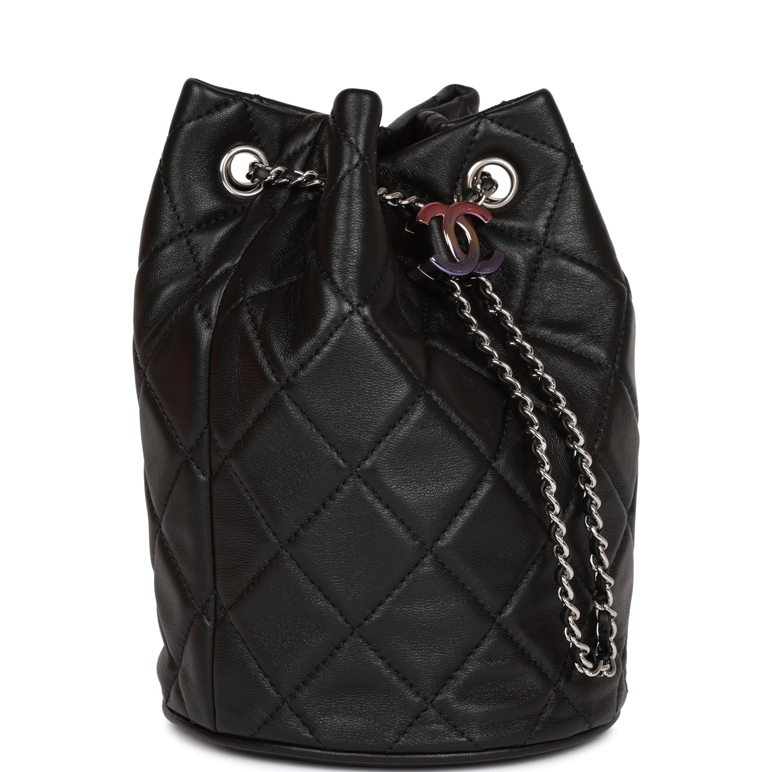 Best Replica Mini Bucket Bag Black Lambskin Silver Hardware - Colareps