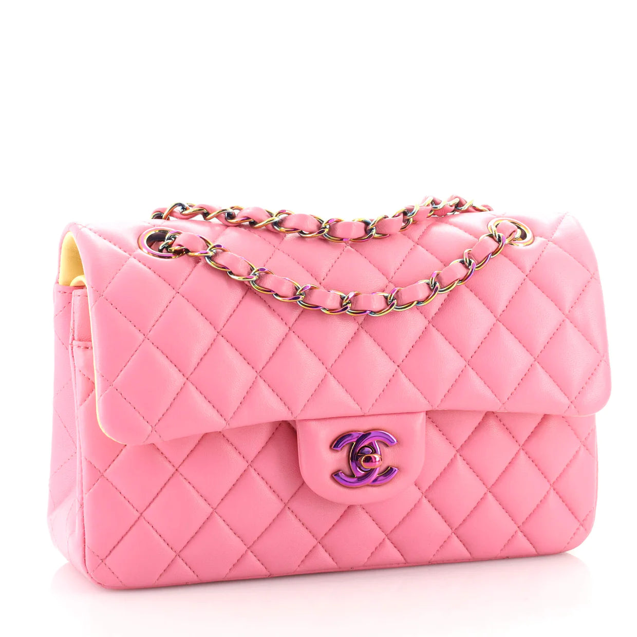 Best Replica Classic Double Flap Bag Quilted Lambskin with Rainbow Hardware Small - Colareps