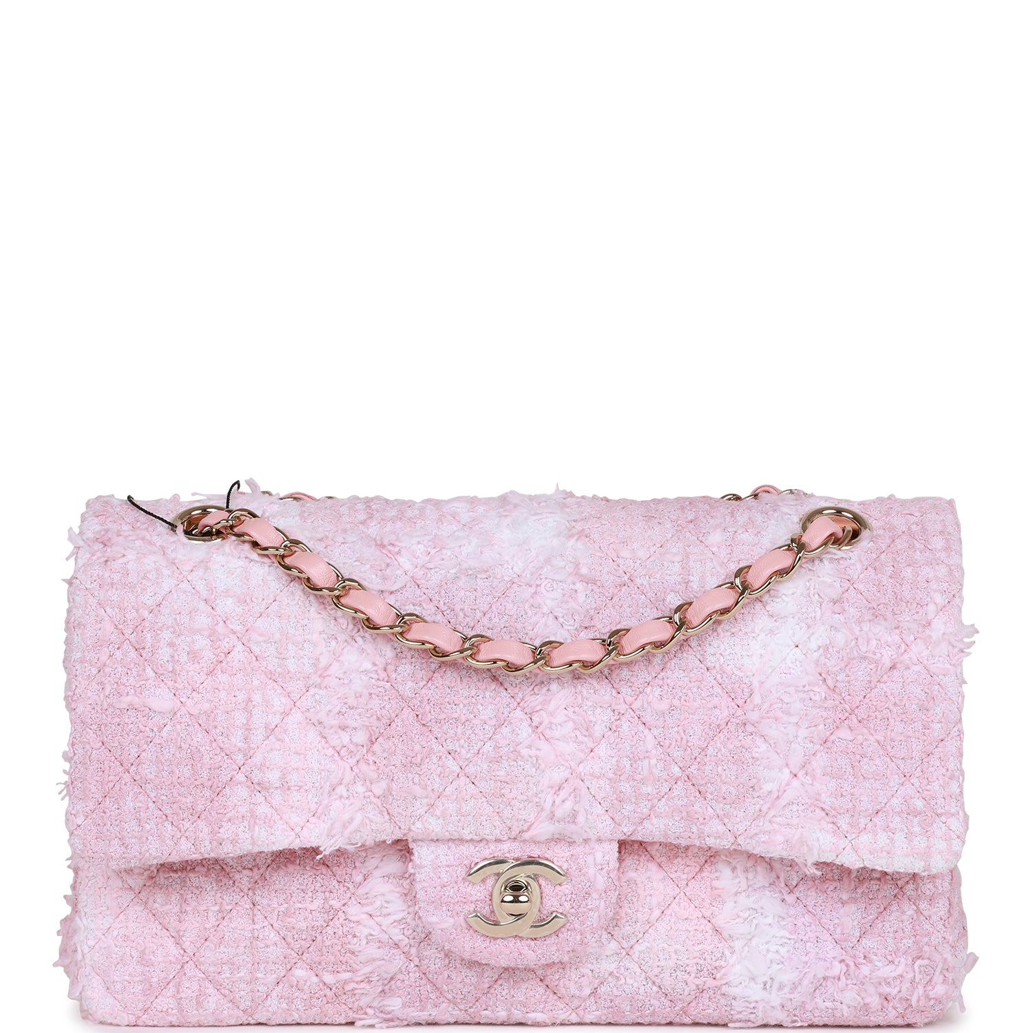 Best Replica Medium Classic Double Flap Bag Rose Sakura Tweed Light Gold Hardware - Colareps