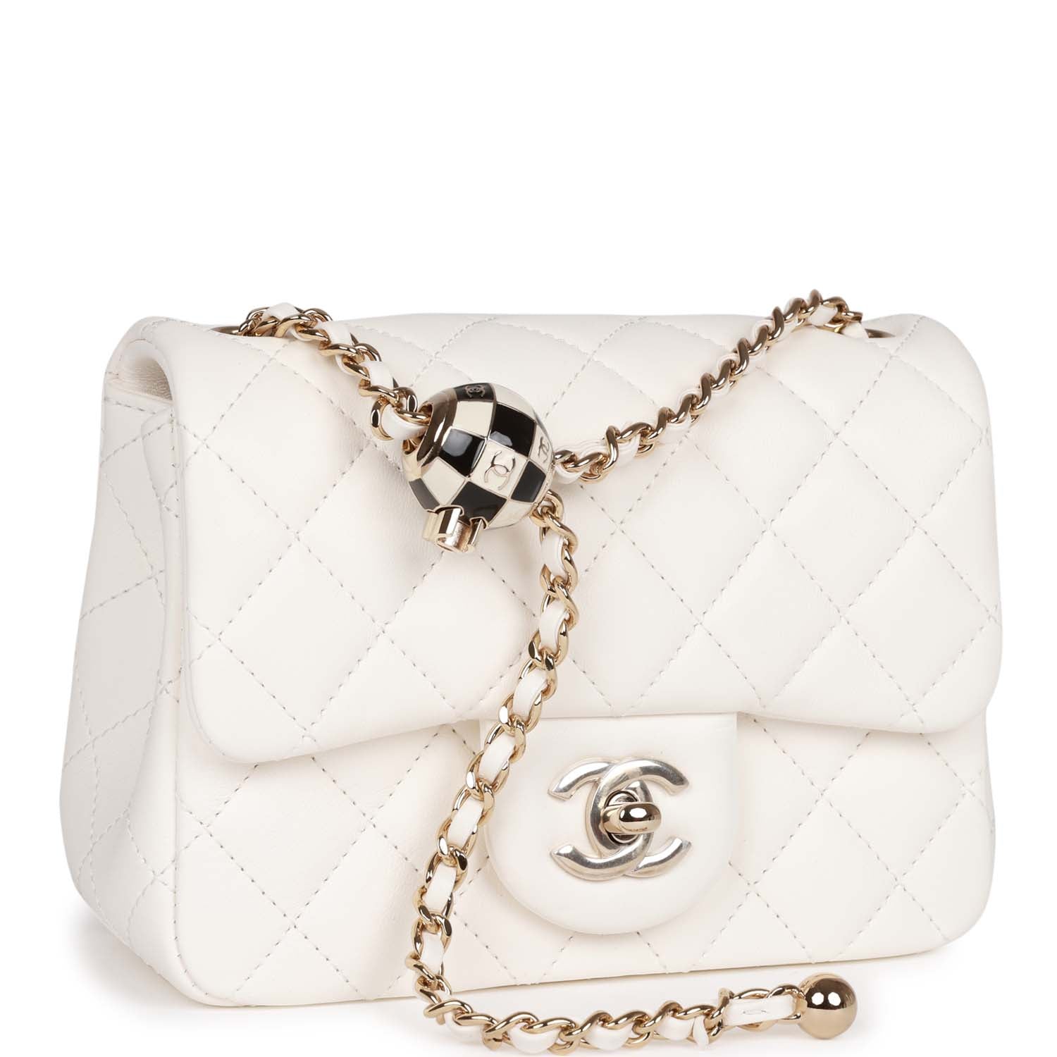 Best Replica Pearl Crush Mini Square Flap Bag White Lambskin Light Gold Hardware - Colareps