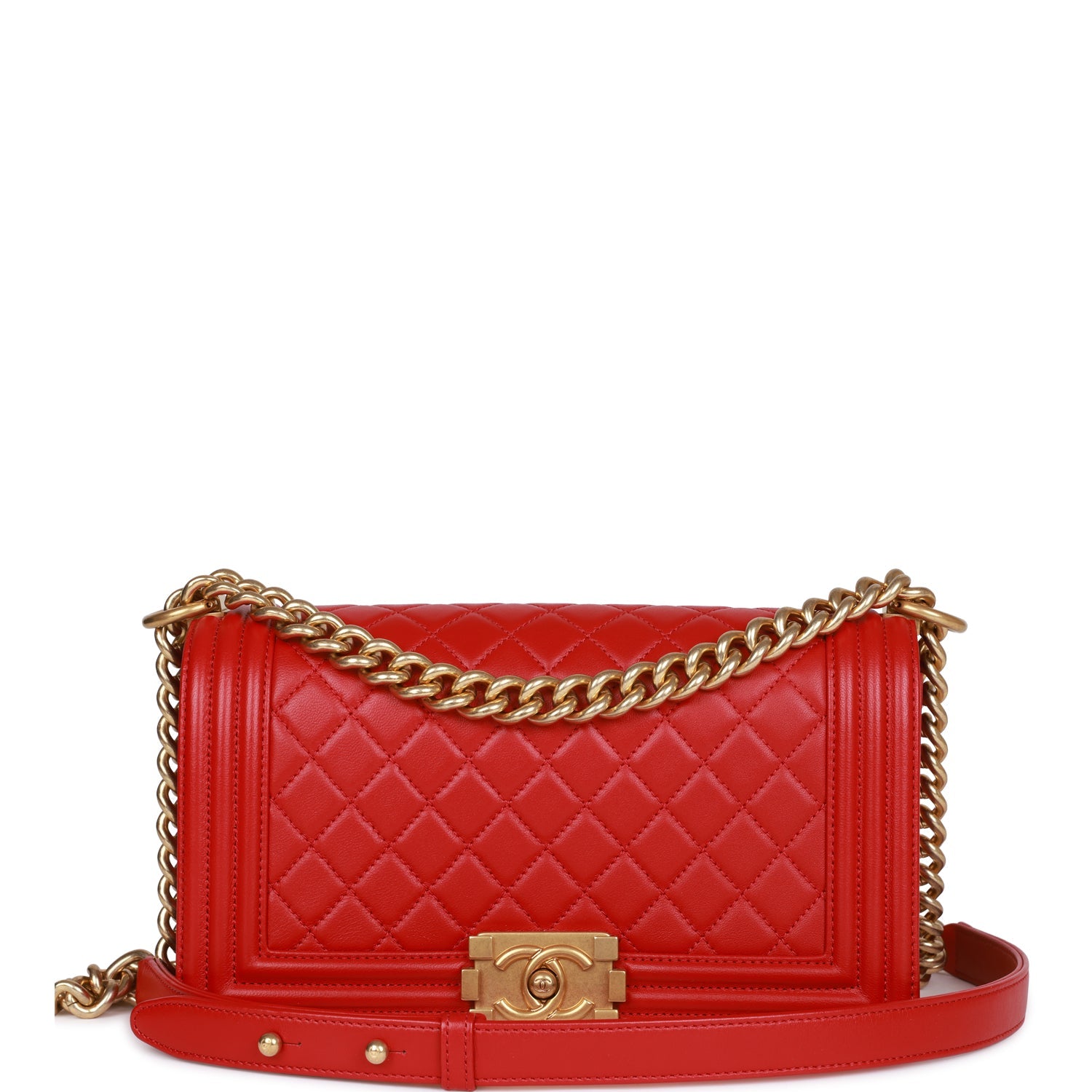 Best Replica Medium Boy Bag Red Lambskin Antique Gold Hardware - Colareps