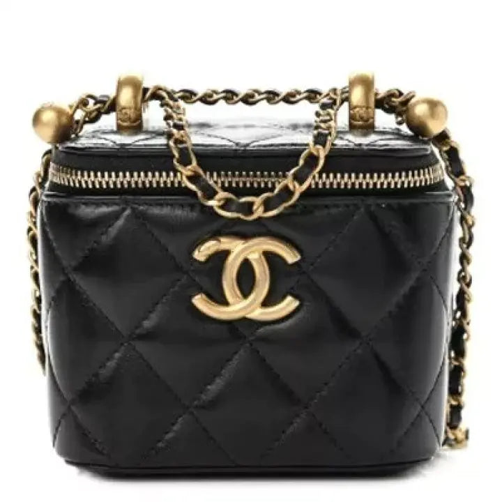 Best Replica Calfskin Quilted Mini Perfect Fit Vanity Case With Chain Black - Colareps