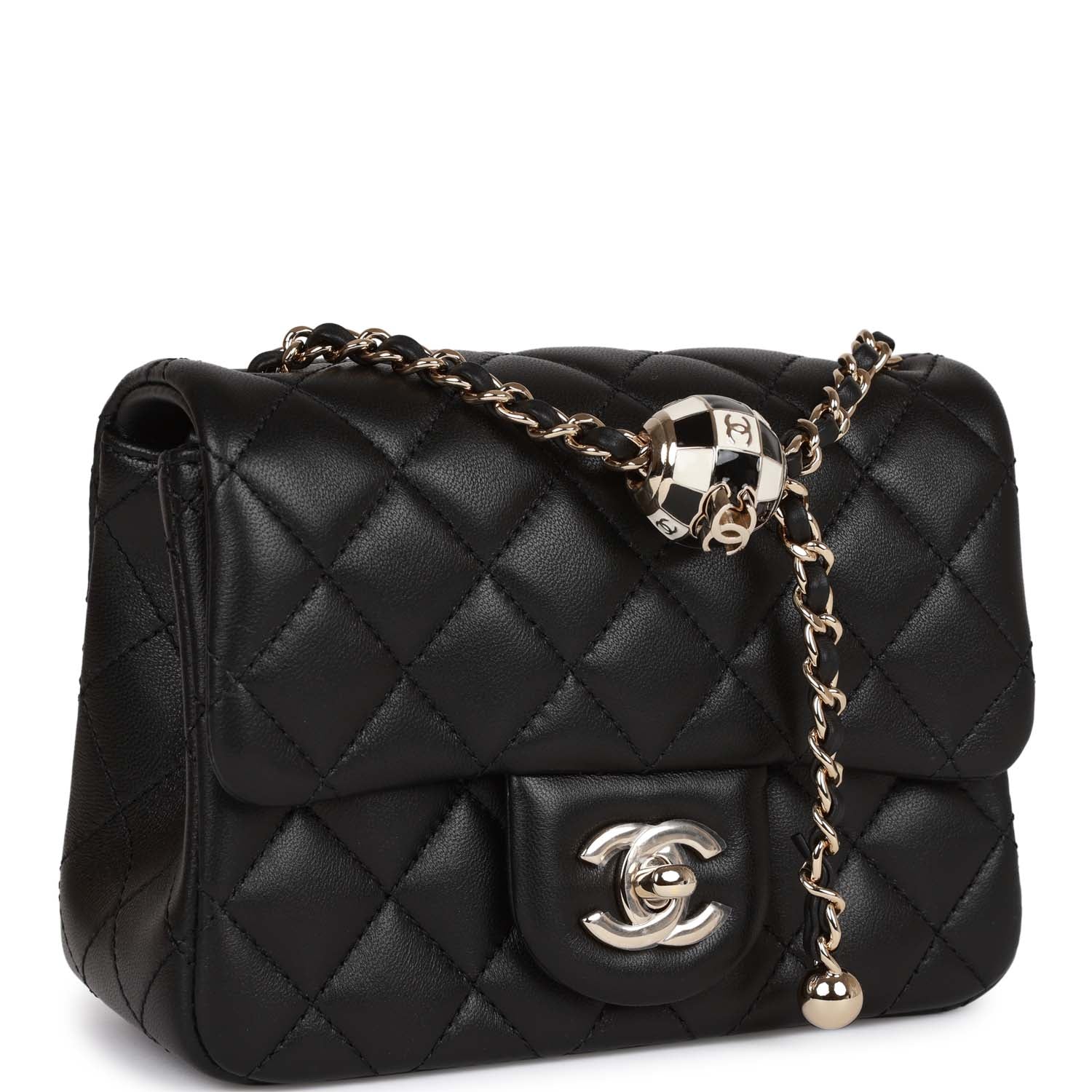 Best Replica Pearl Crush Mini Square Flap Bag Black Lambskin Light Gold Hardware - Colareps