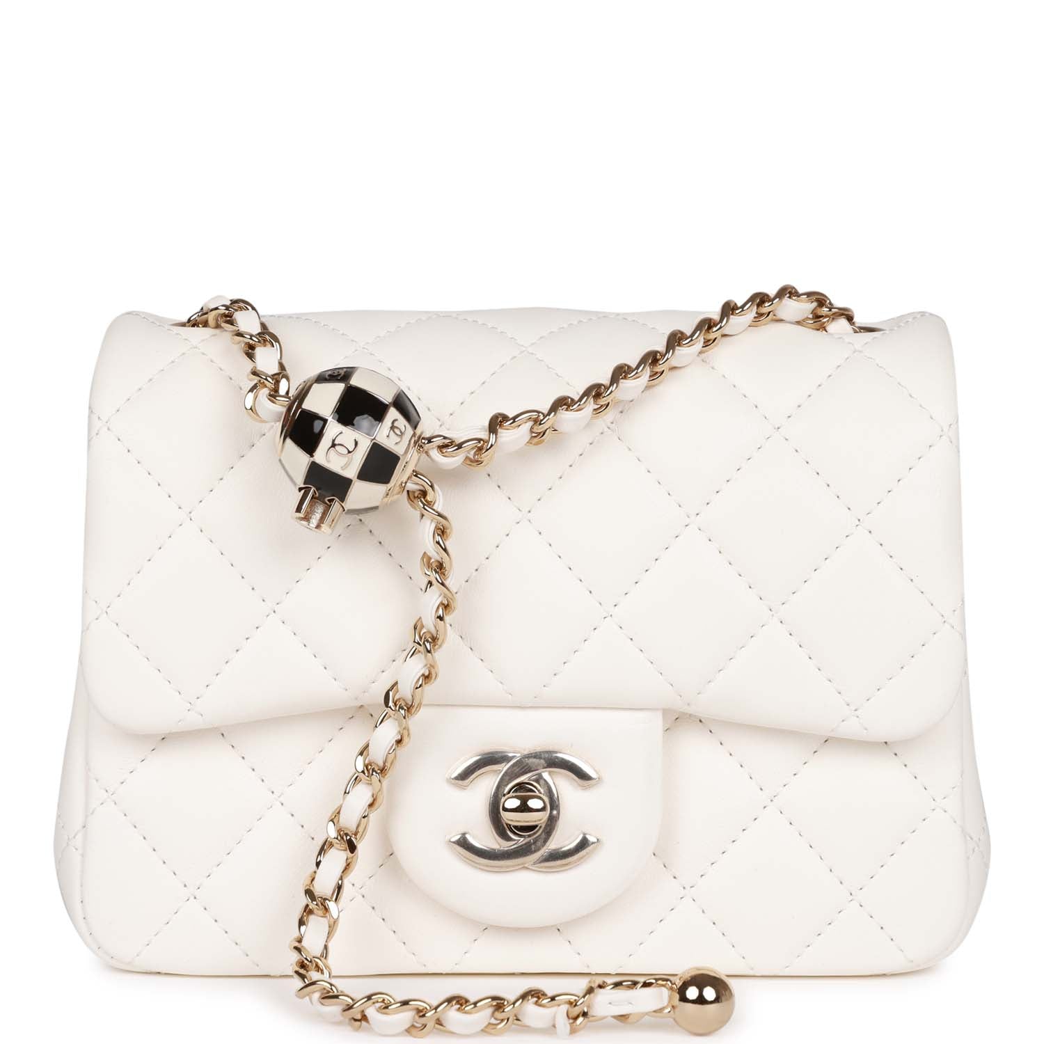 Best Replica Pearl Crush Mini Square Flap Bag White Lambskin Light Gold Hardware - Colareps